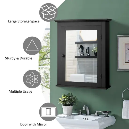 Bathroom Mirror Cabinet Wall Mounted Adjustable Shelf Medicine Storage Black {6}