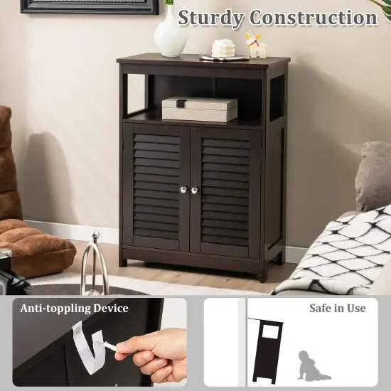 MDF Bathroom Storage Cabinet with Shutter Doors and Adjustable Shelves Brown {5}