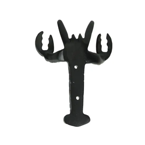 Set of 3 Black Enamel Cast Iron Lobster Shaped Decorative Wall Hooks {4}