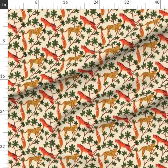 Various Fabrics by the Yard or Fat Quarter Maximalist Jungle Tiger Print Leopards Gibbon Ape Monkey Rainforest Small Scale Orange Gold Green Beige Custom Printed Fabric by Spoonflower {1}
