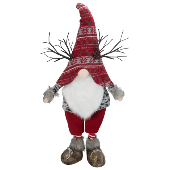 Northlight LED Lighted Nordic Hat Standing Santa Christmas Gnome with Antlers - 30" - Red {1}