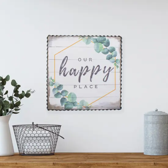 Northlight Metal Framed "Our Happy Place" Decorative Canvas Wall Art 12" White {3}
