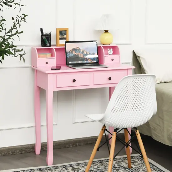 Costway Writing Desk Mission White Home Office Computer Desk 4 Drawer White\Black\Pink {4}