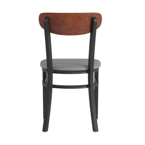 Emma and Oliver Yara Industrial Dining Chair with Rolled Steel Frame and Solid Wood Seat - 500 lbs. Static Weight Capacity WalnutBack/GrayVinyl {4}