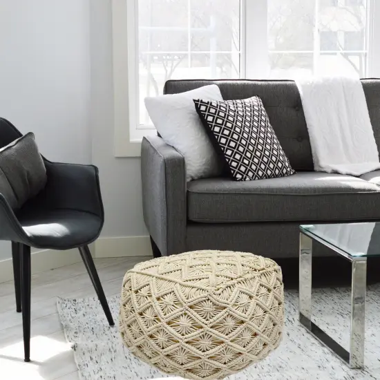 Northlight 18" Beige Handmade Macrame Natural Cotton Square Pouf Ottoman Ivory {5}