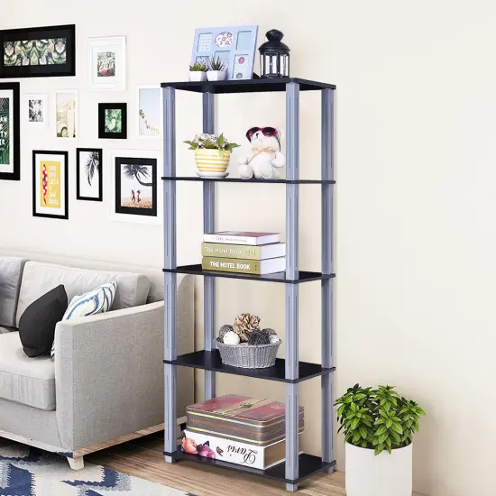 Costway 5-Tier Multi-Functional Storage Shelves Rack Display Bookcase Home Furni Black {6}