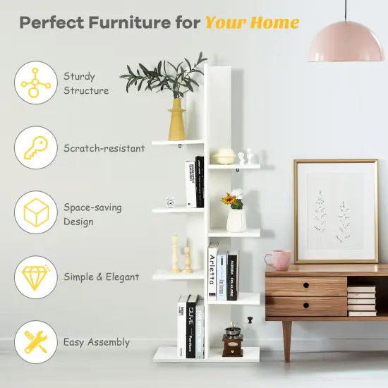 Costway 8-shelf Bookcase Freestanding Tree shelf Display Storage Stand Black\White {5}