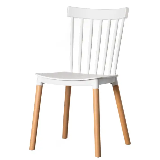 Modern Plastic Dining Chair Windsor Design with Beech Wood Legs Single Yellow {7}
