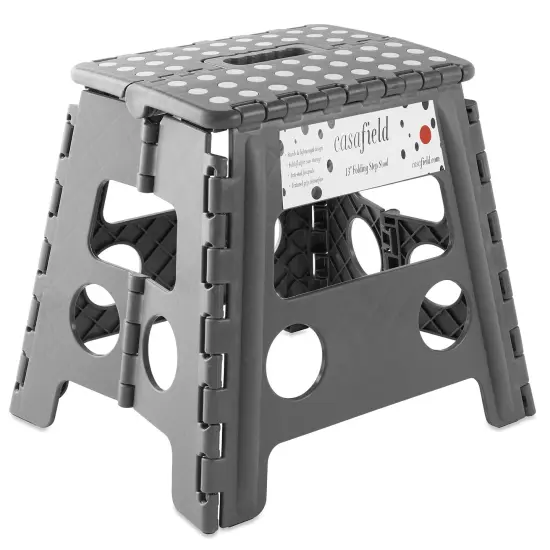 Casafield 13" Folding Step Stool with Handle, Gray - Portable Collapsible Small Plastic Foot Stool for Adults - Use in the Kitchen, Bathroom and Bedroom {1}