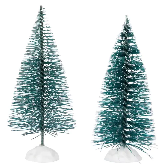 Northlight Frosted Mini Bottle Brush Pine Christmas Village Trees - 4" - Set of 2 Green {1}