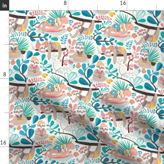Various Fabrics by the Yard or Fat Quarter Sloth Animals Whimsical Tropical Nature Watermelon Hibiscus Custom Printed Fabric by Spoonflower {2}
