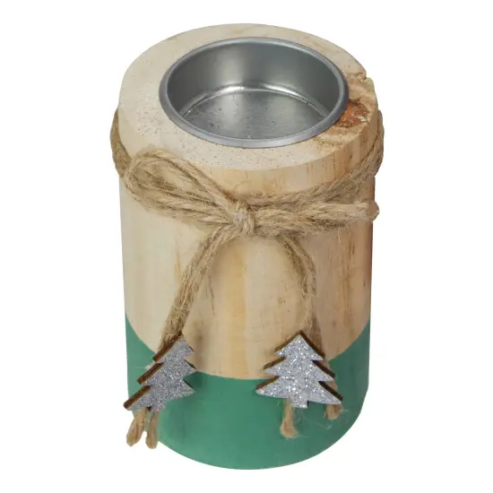 Northlight 4" Green and Natural Wood Christmas Tea Light Candle Holder Beige {3}