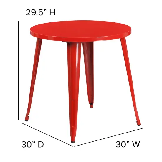 Emma and Oliver Commercial Grade 30" Round Colorful Metal Indoor-Outdoor Dining Table Red {2}
