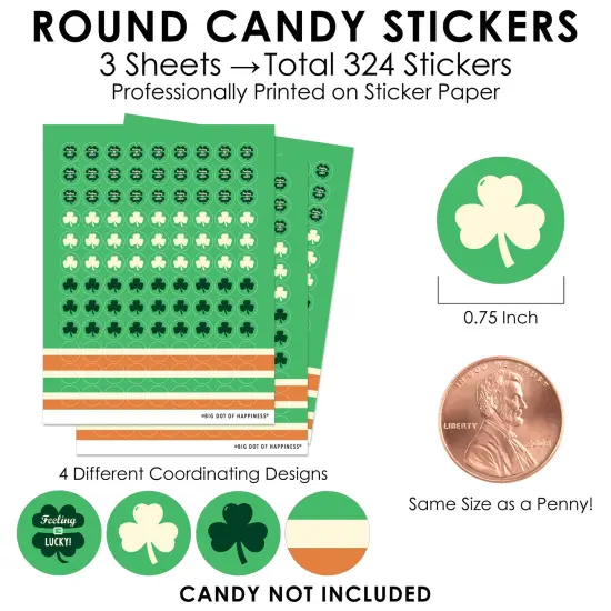 Big Dot of Happiness St. Patrick's Day - Saint Paddy's Day Party Small Round Candy Stickers - Party Favor Labels - 324 Count {4}