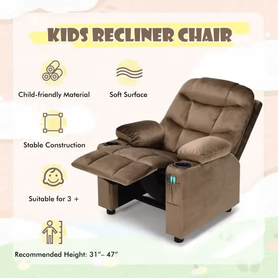 Kids Recliner Chair with Cup Holders Suitable for Children's Room, Living Room and Bedroom Light Brown {3}