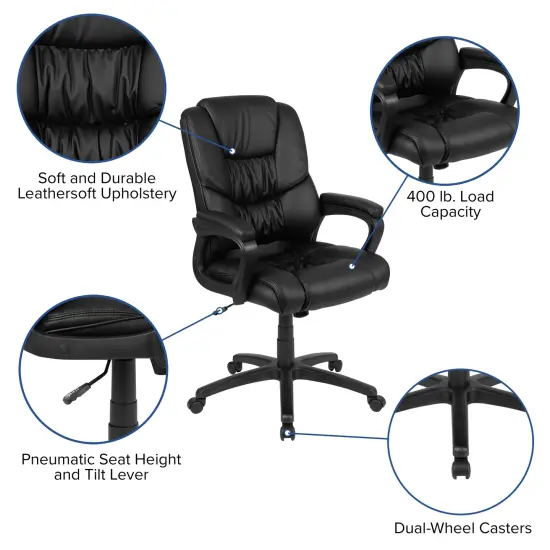 Emma and Oliver Big & Tall 400 lb. Rated LeatherSoft Office Chair - Desk Chair Black {2}