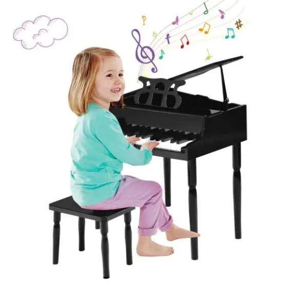 30-Key Wood Toy Kids Grand Piano with Bench and Music Rack Black {3}