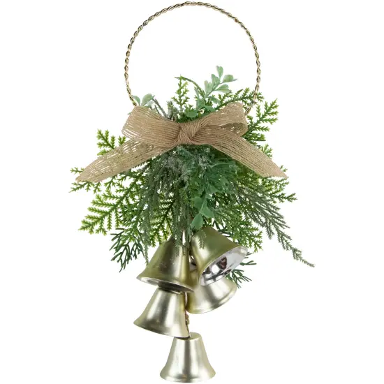Northlight 11.25" Gold Bells Christmas Door Hanger with Burlap Bow Green {1}