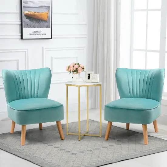 Costway 2PCS Accent Chair Leisure Chair Single Sofa Armless w/ Wood Legs {2}