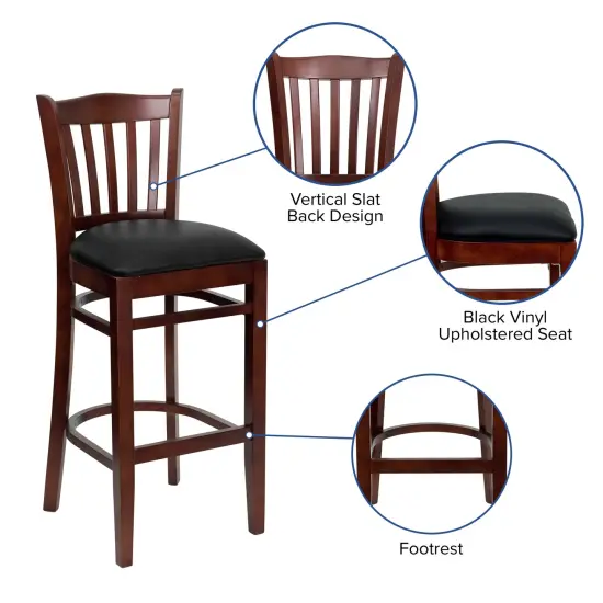 Emma and Oliver Vertical Slat Back Wooden Restaurant Dining Barstool BlackVYL/NaturalWood {7}
