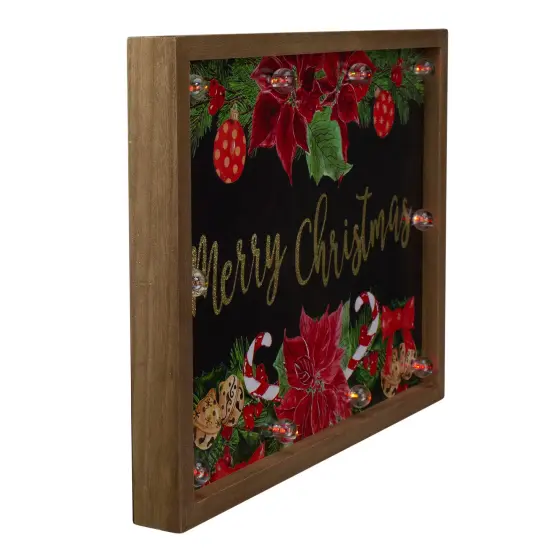 Northlight Lighted "Merry Christmas" Poinsettias Wood Framed Christmas Plaque - 15.75" Brown {3}