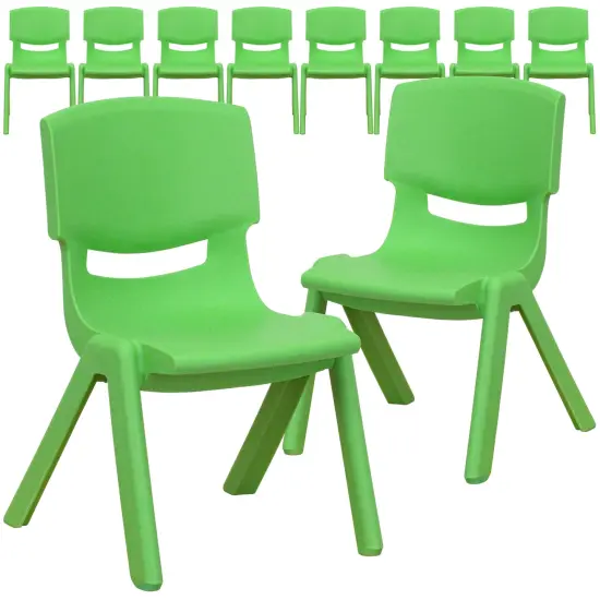Emma and Oliver 10 Pack Plastic Stackable School Chair with 10.5" Seat Height Green {2}