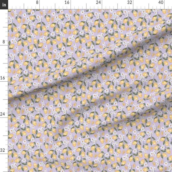 Various Fabrics by the Yard or Fat Quarter Lemonade Yellow And Purple Small Scale Summer Fruit Lemon Floral Daisy Flower Lemons Lavender Custom Printed Fabric by Spoonflower {1}