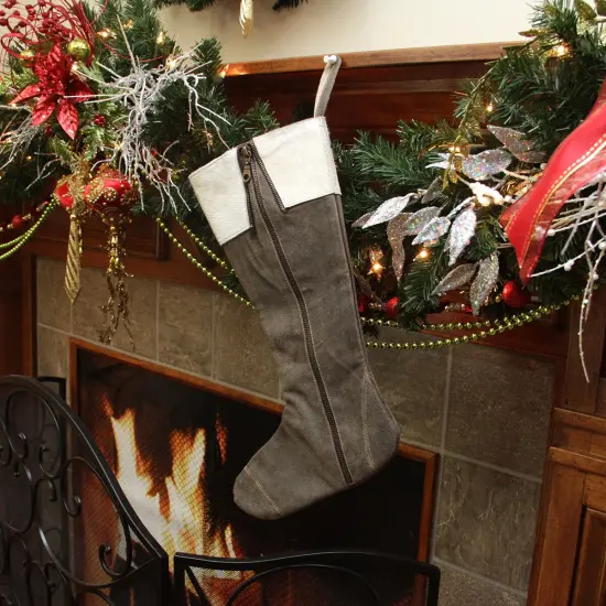 CC Christmas Decor 18.5" Gray and White Boot with Zipper Christmas Stocking {3}