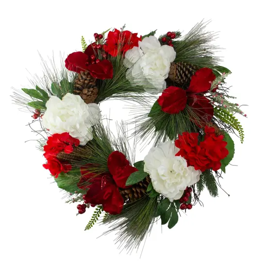 Northlight Peony and Amaryllis Artificial Floral Twig Wreath - Red - 24" {1}