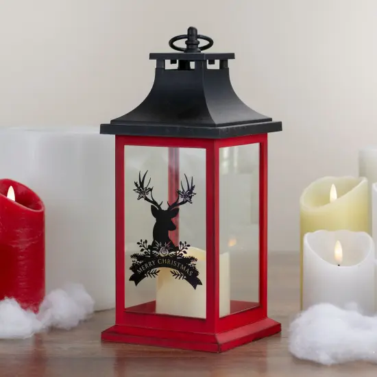 Northlight LED Candle with Deer "Merry Christmas" Lantern - 12" - Red and Black {3}