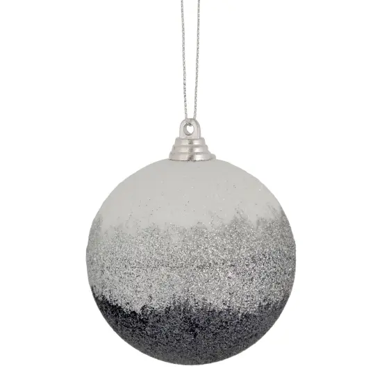 Northlight Ombre Glitter Drenched Shatterproof Christmas Ball Ornament - 3" - Silver and Black White {1}