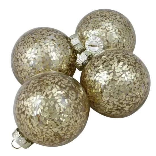 Northlight Metallic Leaves Christmas Glass Ball Ornaments - 4" (100mm) - Clear and Gold - 4ct {1}