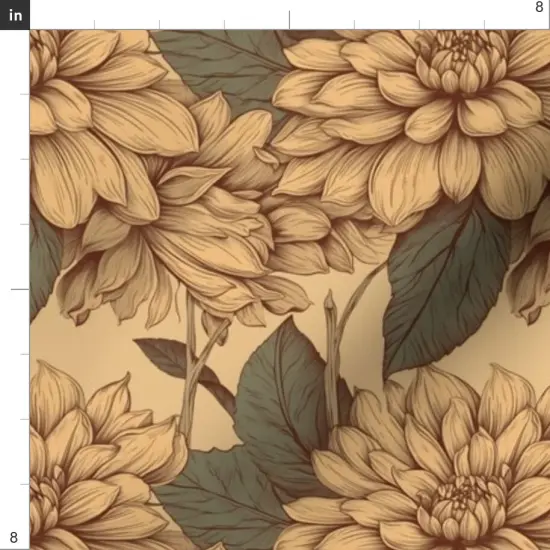 Various Fabrics by the Yard or Fat Quarter Vintage Botanical Gold Flowers Retro Garden Dahlia Warm Floral Custom Printed Fabric by Spoonflower {4}