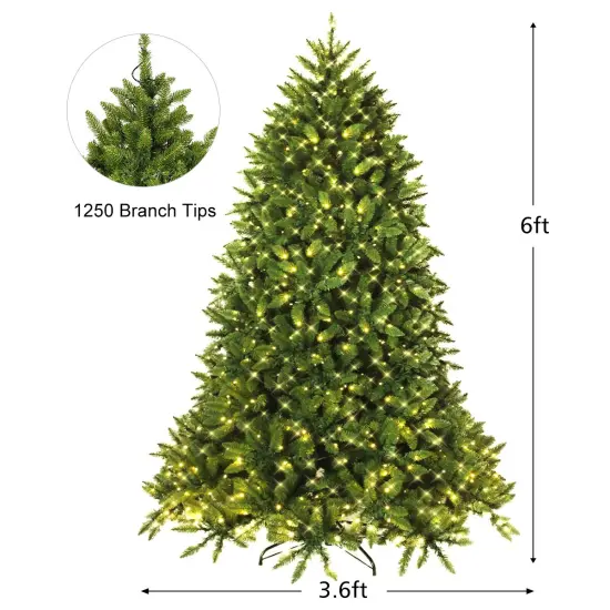 Costway 6ft Pre-lit PVC Christmas Fir Tree Hinged 8 Flash Modes w/ 650 LED Light {4}