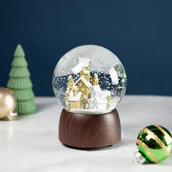 Northlight Christmas Village in the Woods Musical Snow Globe - 6.5" Gold {3}