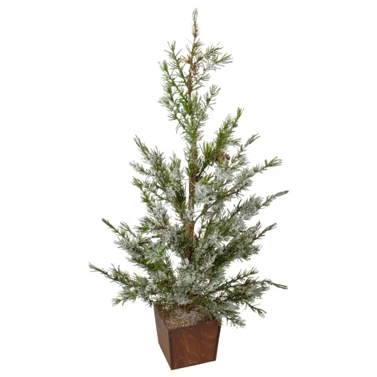 Northlight Potted Frosted Pine Artificial Christmas Tree - 28" &ndash; Unlit Green {1}