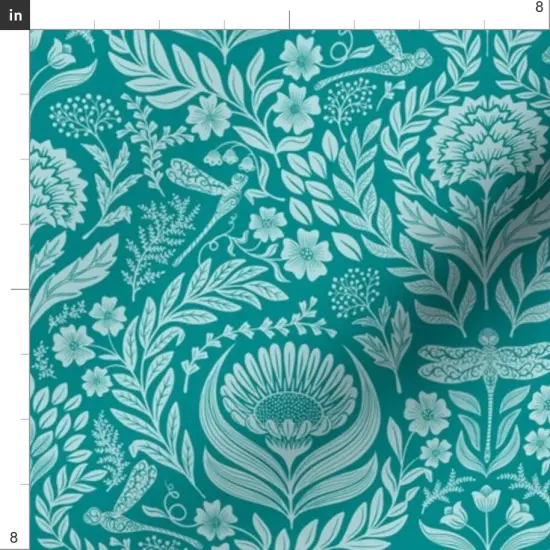 Various Fabrics by the Yard or Fat Quarter Teal Floral Victorian Whimsical Dragonflies Art And Crafts Maximalist Botanical Nouveau Carnation Chrysanthemum Large Scale Custom Printed Fabric by Spoonflower {4}