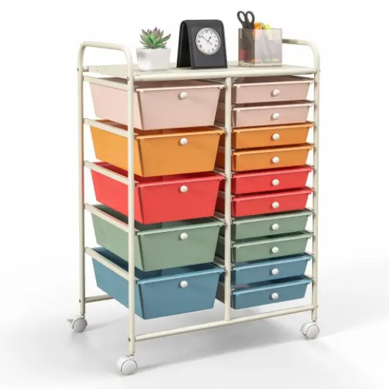 15-Drawers Multi-Use Rolling Storage Organizer Cart with Chrome Finish Steel Frame Perfect for Any Room Deep Multicolor {2}