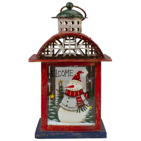 Northlight Red, White and Gray Snowman "WELCOME" Christmas Lantern 9.75" {1}