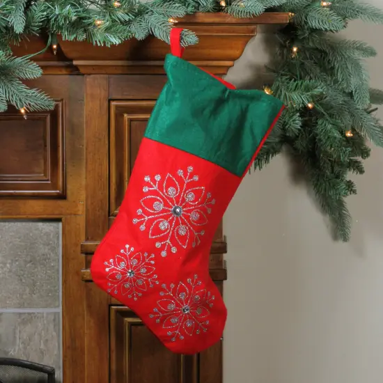 Northlight 19" Red and Green Felt Christmas Stocking with Snowflakes {3}