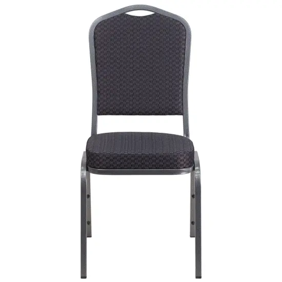 Emma and Oliver 4 Pack Crown Back Stacking Banquet Chair BlackFab/SilverVein {2}