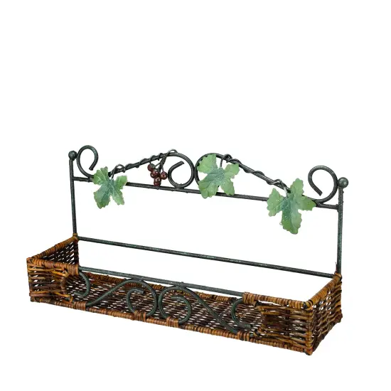Gallerie II 18.5" Green and Brown Rattan and Iron Decorative Wall Rack with Grape Vines {1}