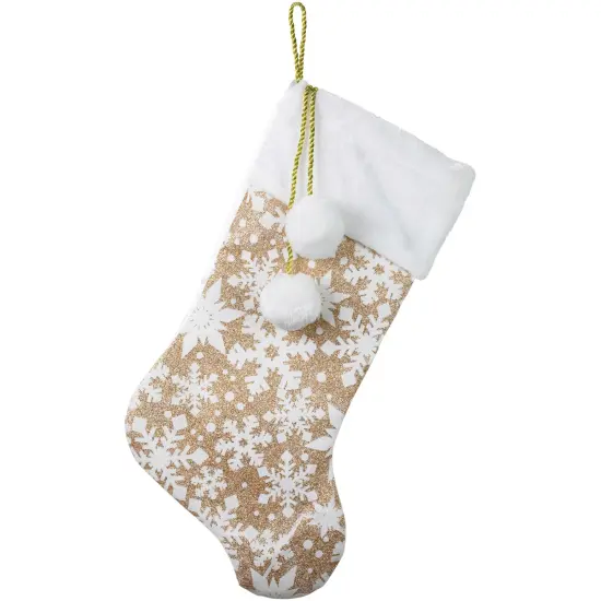 Northlight 20.5" Glittered Gold Christmas Stocking with Snowflakes and Pom Poms {1}