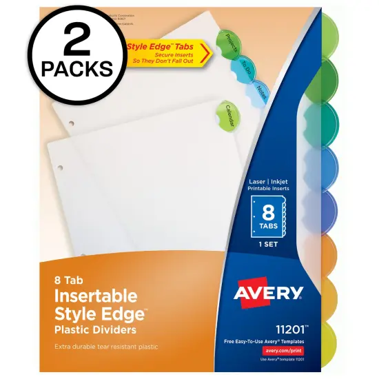 Avery 8-Tab Style Edge Dividers, Insertable Tabs, 2 Sets of 11201 {1}