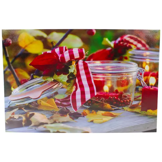 Northlight LED Lighted Fall Candle and Berries Canvas Wall Art 23.5" x 15.75" Brown {1}