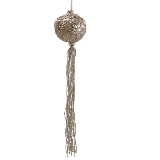 Allstate 12" Glitter Pale Gold Christmas Drop Ball Ornament with Tassels {1}