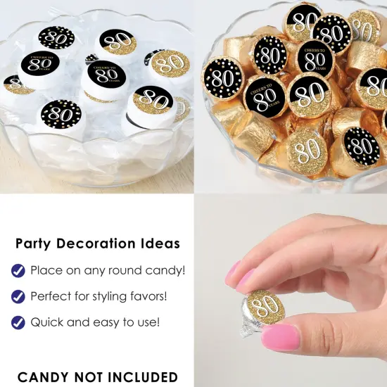 Big Dot of Happiness Adult 80th Birthday - Gold - Birthday Party Small Round Candy Stickers - Party Favor Labels - 324 Count {6}