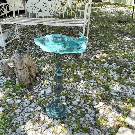 25 Inch Rustic Metal Bird Bath Outdoor Garden Verdigris Water Basin Yard Decor {5}