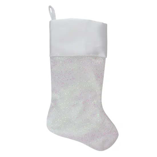 Northlight 22.25" White with Pink Iridescent Glitter Christmas Stocking with Satin Cuff {1}