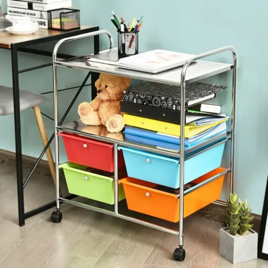 4-Drawer Utility Cart with Locking Wheels and Handles Mobile Storage Shelf for Kitchen and Bathroom Salon Multi {2}
